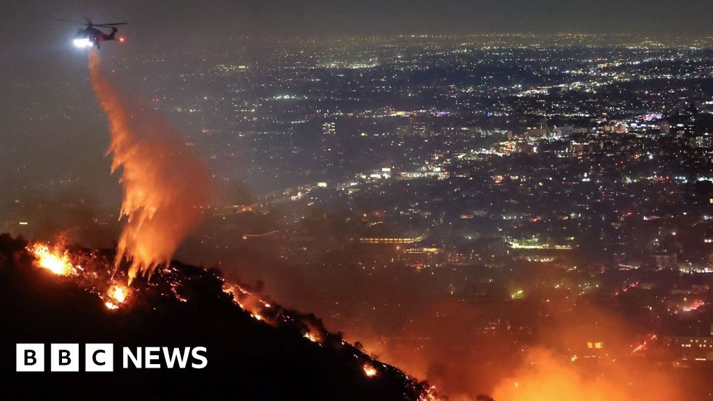 Fires reach Hollywood with fears iconic sign could be at risk